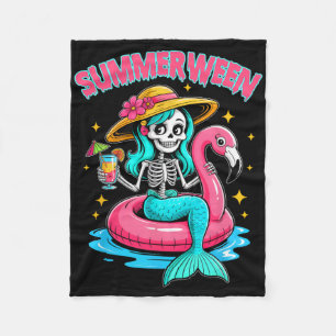 Summerween Mermaid Skeleton Halloween Flamingo Sum Fleecedecke