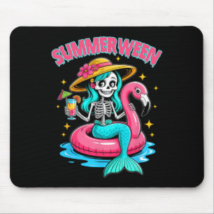 Summerween Mermaid Skeleton Halloween Flamingo Sum Mousepad