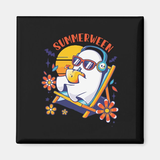 Summerween Niedlich Spooky Summer Ghost Halloween  Magnet (Vorne)