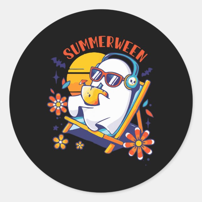 Summerween Niedlich Spooky Summer Ghost Halloween  Runder Aufkleber (Vorderseite)