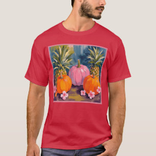 Summerween Rosa Kürbis Ananas Hibiskus Halloween T-Shirt