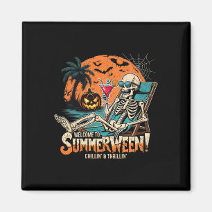 Summerween Skeleton Beach Halloween Tropical Art Magnet