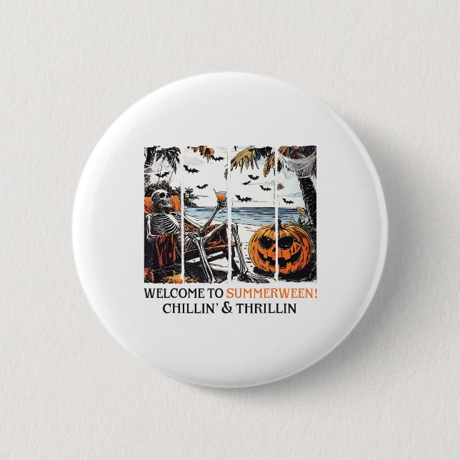 Summerween Skeleton Beach Party Halloween Summer V Button (Vorderseite)