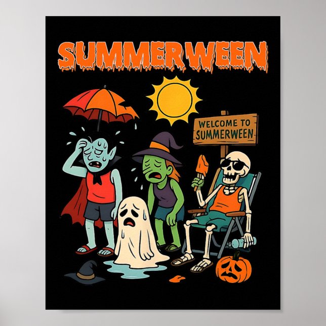 Summerween Skeleton Beach Party Halloween Vibes 1 Poster (Vorne)