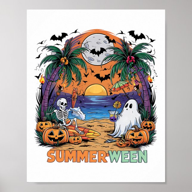 Summerween Skeleton Beach Party Halloween Vibes Poster (Vorne)