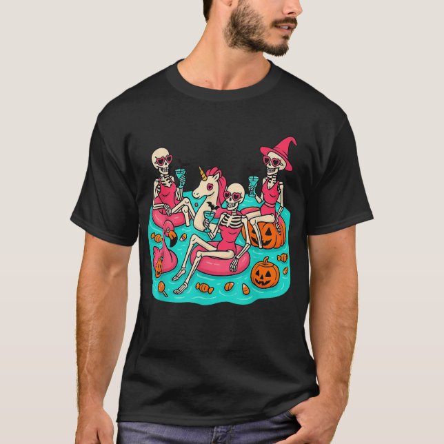 Summerween Skeleton Flamingo gerade Gewartet für T-Shirt (Vorderseite)