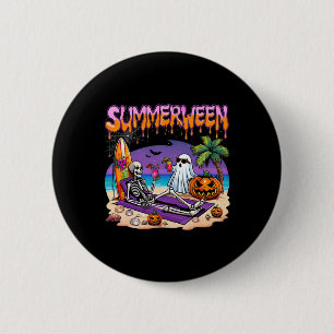 Summerween Skeleton Ghost Beach Funny Spooky Hallo Button