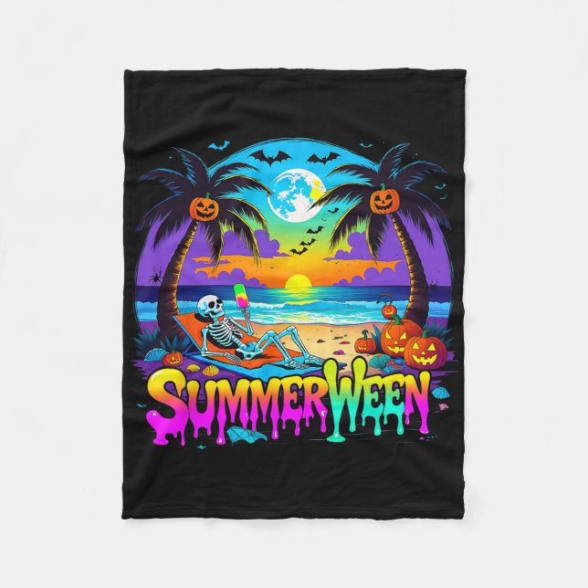 Summerween Skeleton Ghost Beach Funny Spooky Hallo Fleecedecke (Vorderseite)