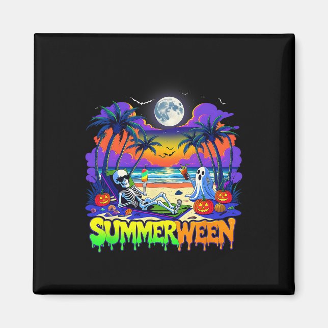 Summerween Skeleton Ghost Beach Funny Spooky Hallo Magnet (Vorne)