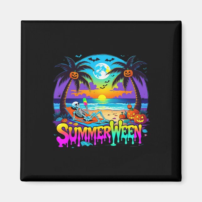 Summerween Skeleton Ghost Beach Funny Spooky Hallo Magnet (Vorne)