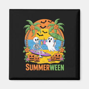 Summerween Skeleton Ghost Beach Halloween-Party Fu Magnet