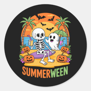 Summerween Skeleton Ghost Beach Halloween-Party Fu Runder Aufkleber