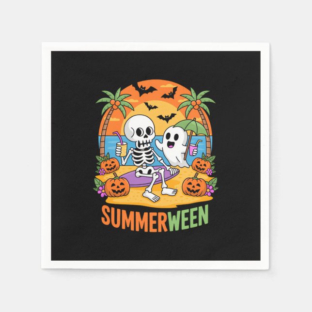 Summerween Skeleton Ghost Beach Halloween-Party Fu Serviette (Vorderseite)