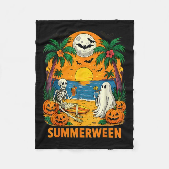 Summerween Skeleton Ghost Beach Party Halloween Vi Fleecedecke (Vorderseite)