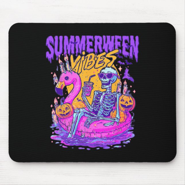 Summerween Skeleton Halloween Flamingo Vibes Mousepad (Vorne)