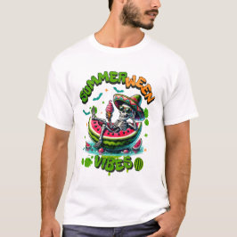 Summerween Skeleton on Watermelon Boat Ice Cream T-Shirt