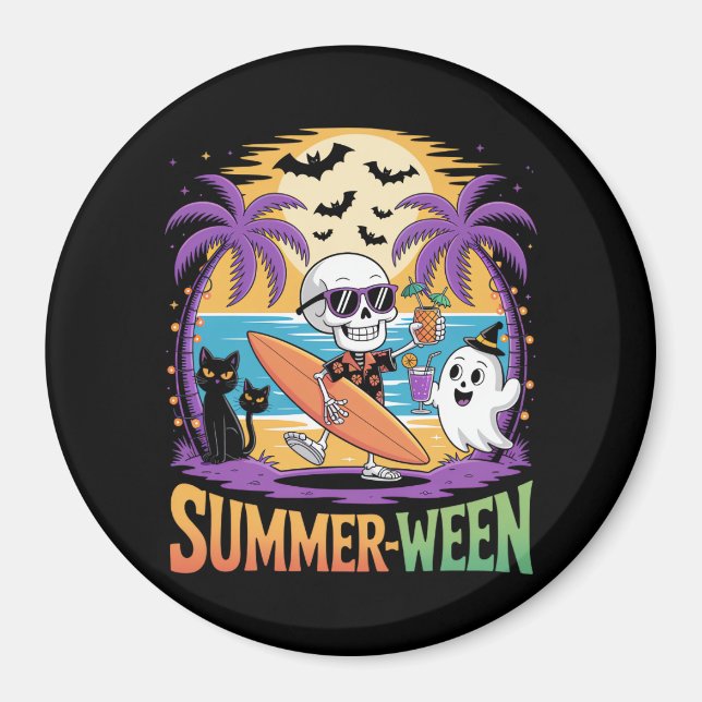 Summerween Skeleton Party Halloween Magnet (Vorne)
