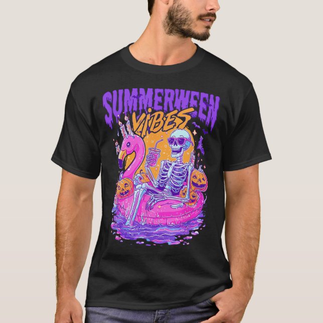 Summerween Skeleton Spooky Summer Beach Skelett T-Shirt (Vorderseite)