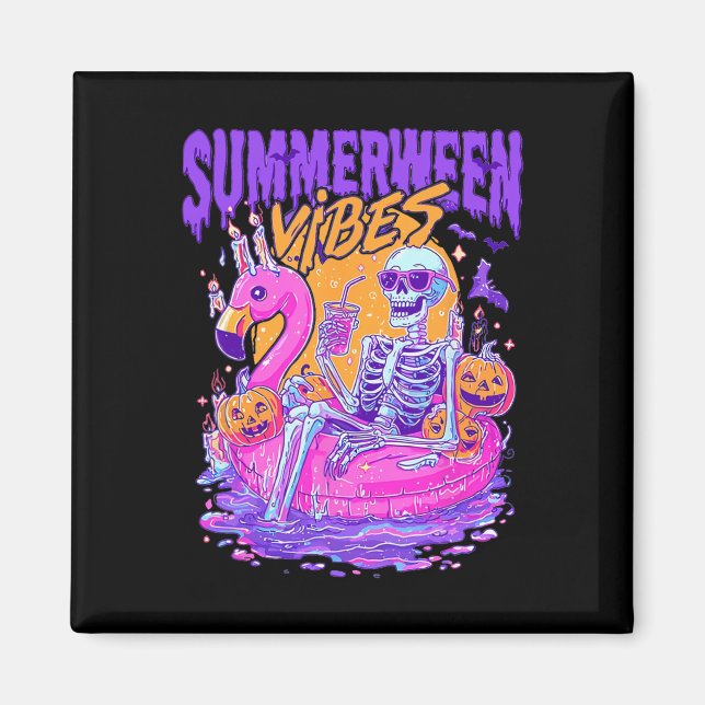 Summerween Skeleton Spooky Summer Beach Skelly Hal Magnet (Vorne)