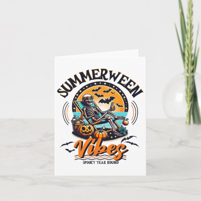Summerween Skeleton Spooky Year Round Summer Hallo Karte (Vorderseite)