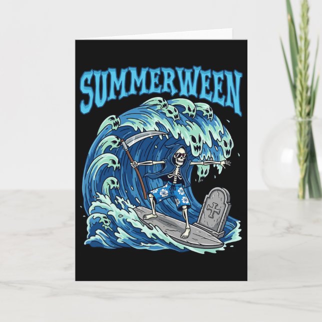 Summerween Skeleton Surf Grim Sensenmann Beach Spo Karte (Vorderseite)