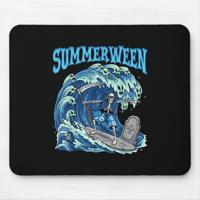Summerween Skeleton Surf Grim Sensenmann Beach Spo Mousepad (Vorne)