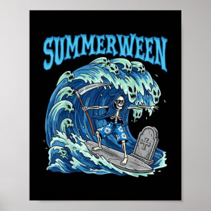 Summerween Skeleton Surf Grim Sensenmann Beach Spo Poster
