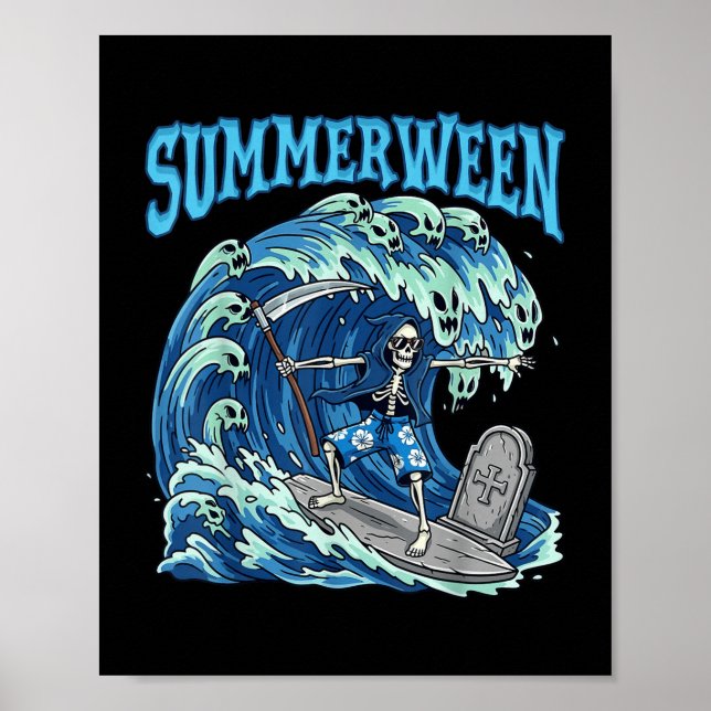 Summerween Skeleton Surf Grim Sensenmann Beach Spo Poster (Vorne)