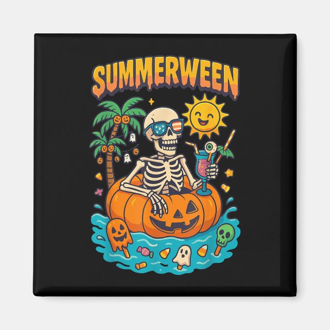 Summerween Skeleton Vibes Chillin in einer Kürbisf Magnet (Vorne)