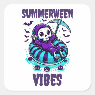 Summerween Stimmung – entspannter Sensenmann Quadratischer Aufkleber