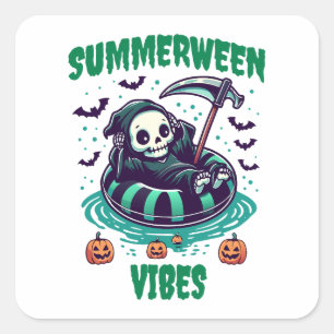 Summerween Stimmung – entspannter Sensenmann Quadratischer Aufkleber