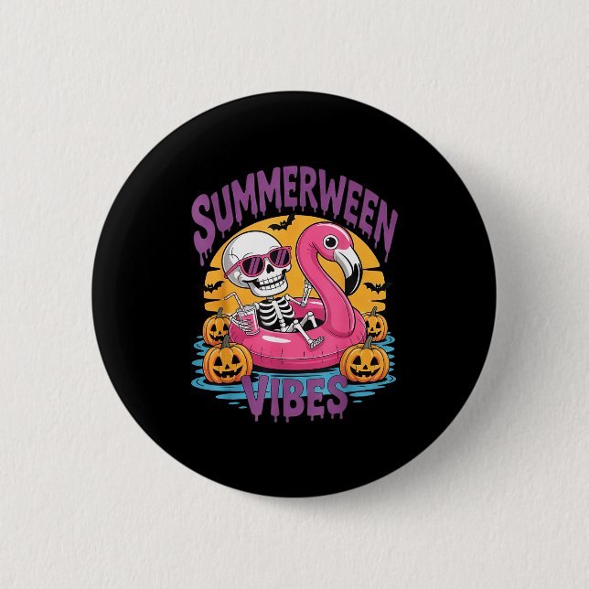 Summerween Stimmung Skelett Flamingo Gruselig Hall Button (Vorderseite)