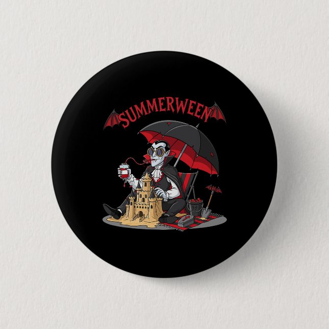 Summerween Vampire Beach Dracula Sandcastle Gotik Button (Vorderseite)