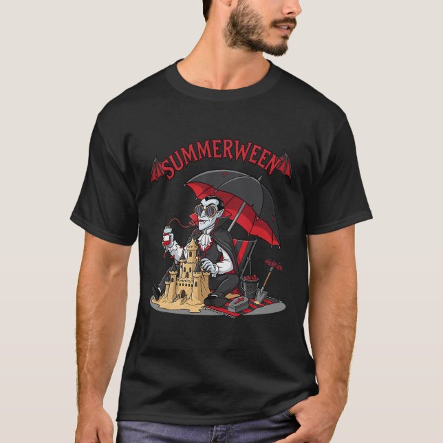 Summerween Vampire Beach Dracula Sandcastle Gotik T-Shirt (Vorderseite)