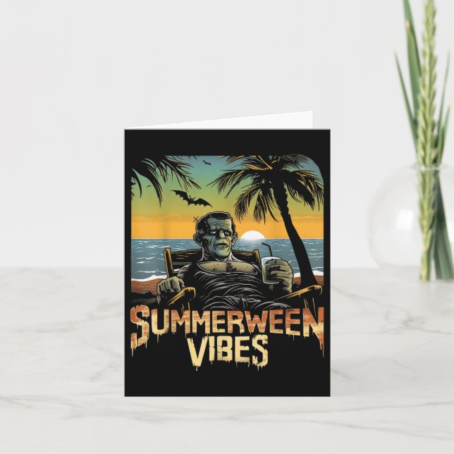 Summerween Vibes Frankenstein Summer Halloween Hol Karte (Vorderseite)