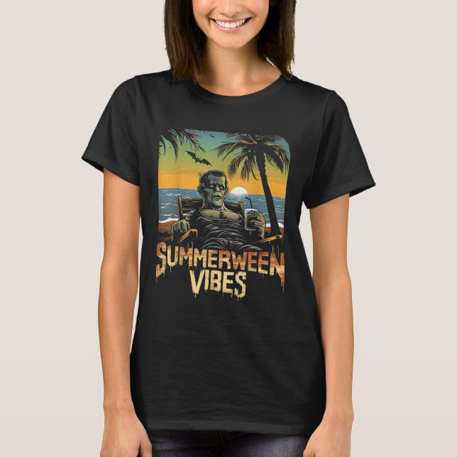 Summerween Vibes Frankenstein Summer Halloween Hol T-Shirt (Vorderseite)