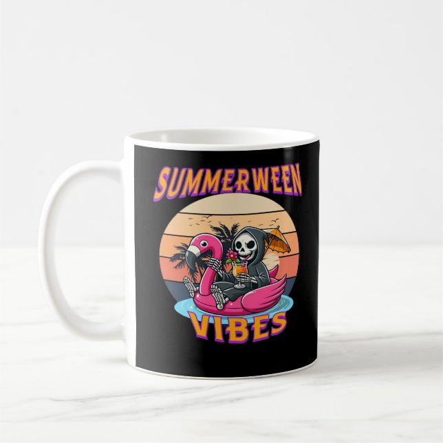 Summerween Vibes Grim Sensenmann Flamingo Float Re Kaffeetasse (Links)