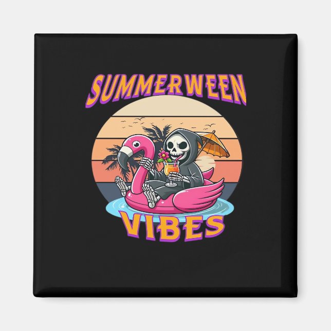Summerween Vibes Grim Sensenmann Flamingo Float Re Magnet (Vorne)