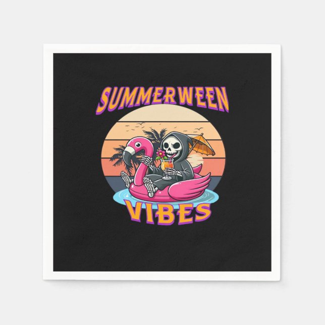 Summerween Vibes Grim Sensenmann Flamingo Float Re Serviette (Vorderseite)