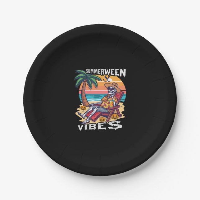 Summerween Vibes Halloween Skeleton Pappteller (Vorderseite)