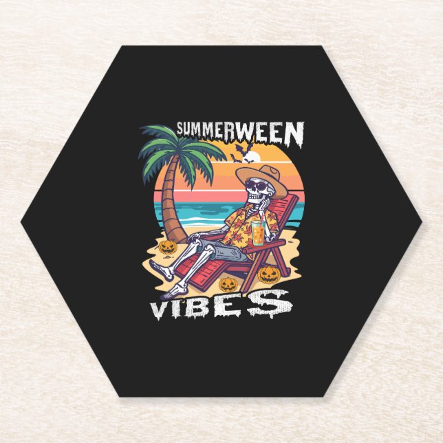 Summerween Vibes Halloween Skeleton Untersetzer (Vorderseite)