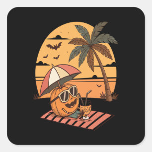 Summerween Vibes - Pumpkin On Vacation Quadratischer Aufkleber