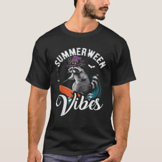 Summerween Vibes Raccoon SurfSummer Halloween T-Shirt