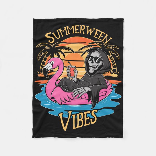 Summerween Vibes Skeleton Flamingo Spooky Hallowee Fleecedecke (Vorderseite)