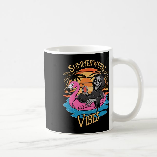 Summerween Vibes Skeleton Flamingo Spooky Hallowee Kaffeetasse (Rechts)