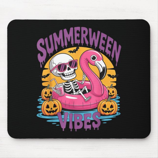 Summerween Vibes Skeleton Flamingo Spooky Hallowee Mousepad (Vorne)