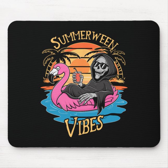 Summerween Vibes Skeleton Flamingo Spooky Hallowee Mousepad (Vorne)