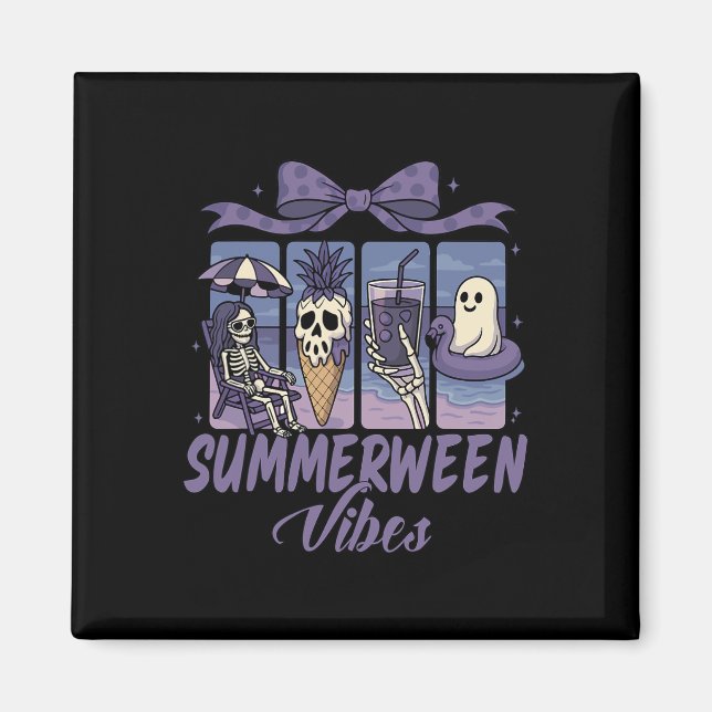 Summerween Vibes Skeleton Ghost Beach Party Hallow Magnet (Vorne)