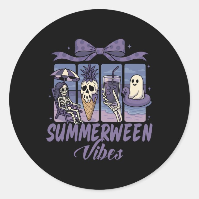 Summerween Vibes Skeleton Ghost Beach Party Hallow Runder Aufkleber (Vorderseite)