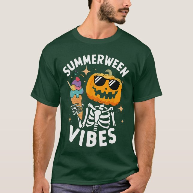 Summerween Vibes Skeleton Ice Cream Summer Vacatio T-Shirt (Vorderseite)
